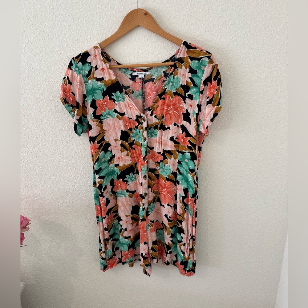 O'Neill Floral V-Neck Romper in Black and Pink